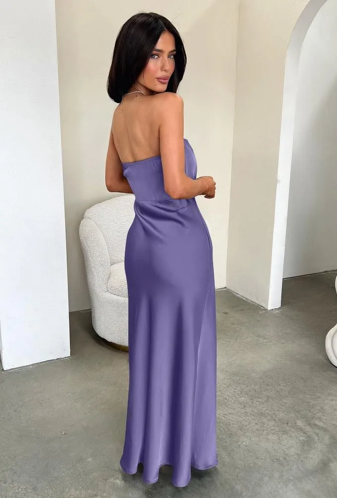 Memoriesea Women's Sexy Strapless Tube Bodycon Backless Wedding Guest Party Maxi Dress