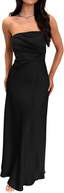 Memoriesea Women's Sexy Strapless Tube Bodycon Backless Wedding Guest Party Maxi Dress