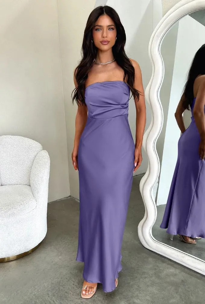 Memoriesea Women's Sexy Strapless Tube Bodycon Backless Wedding Guest Party Maxi Dress