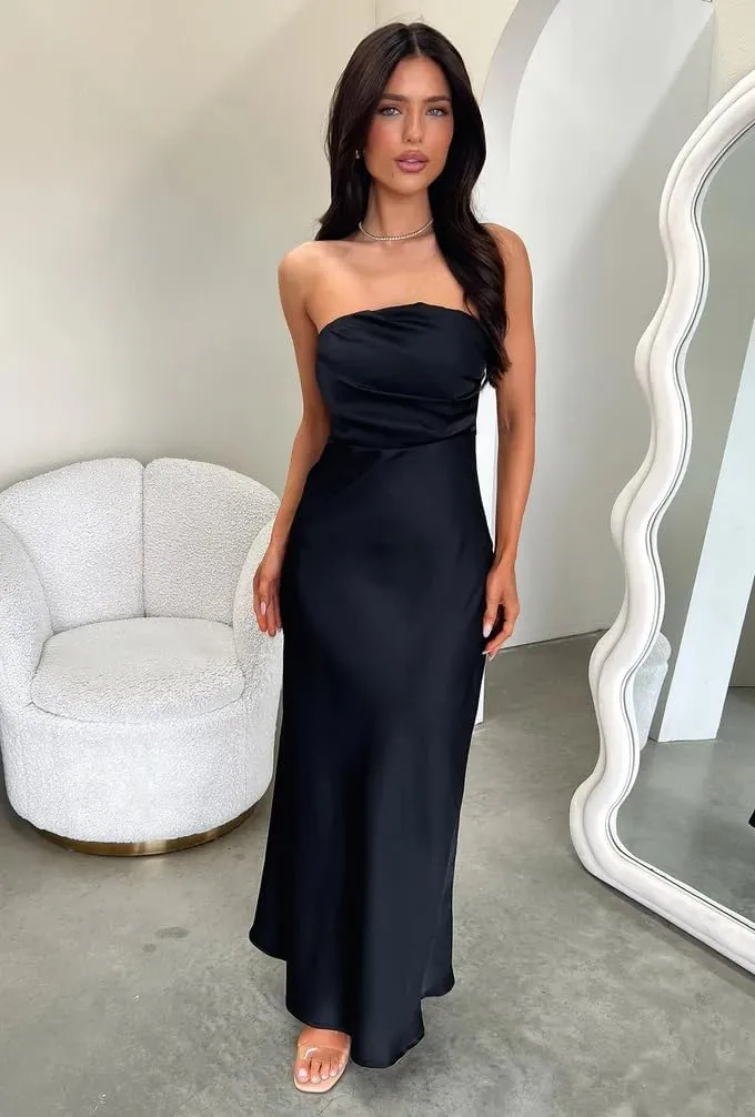 Memoriesea Women's Sexy Strapless Tube Bodycon Backless Wedding Guest Party Maxi Dress