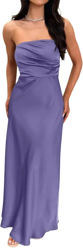 Memoriesea Women's Sexy Strapless Tube Bodycon Backless Wedding Guest Party Maxi Dress