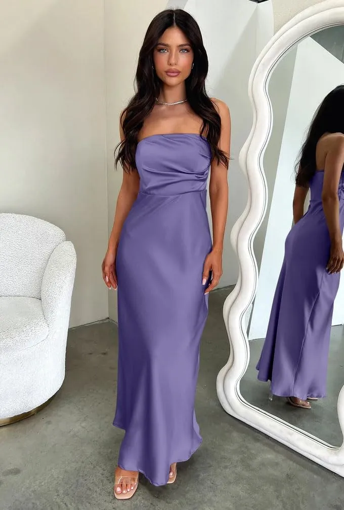 Memoriesea Women's Sexy Strapless Tube Bodycon Backless Wedding Guest Party Maxi Dress