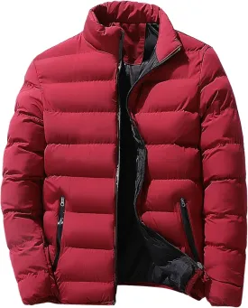 Men's Insulated Winter Plush Jacket Solid Color Thick Warm Outwear Padded Puffy Coat for Ski Hiking Travel