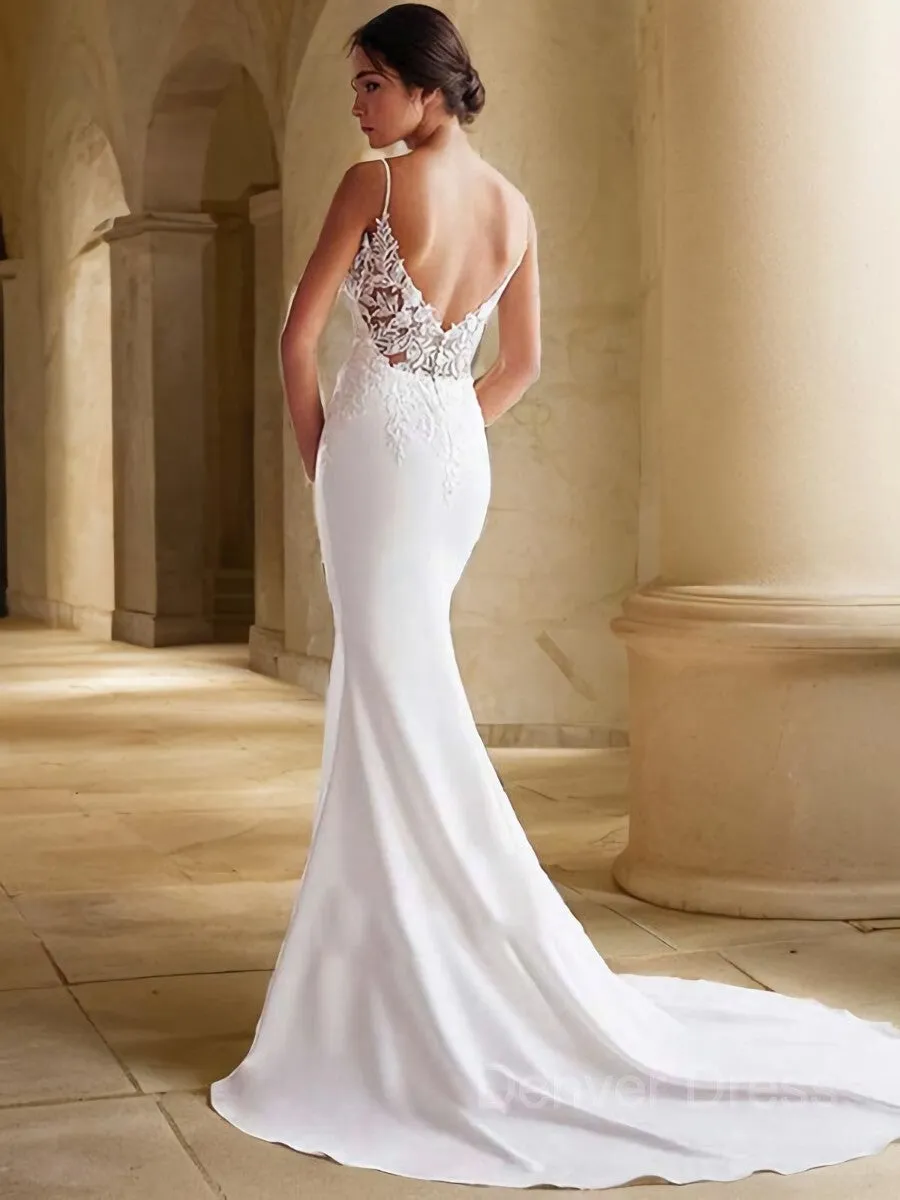 Mermaid Sweetheart Sweep Train Chiffon Wedding Dress with Appliques Lace