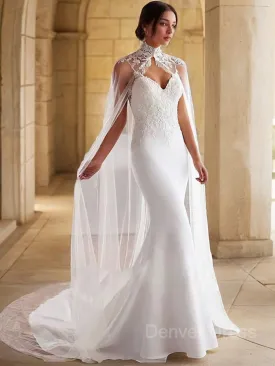 Mermaid Sweetheart Sweep Train Chiffon Wedding Dress with Appliques Lace