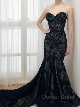 Mermaid Sweetheart Sweep Train Lace Wedding Dress with Appliques Lace