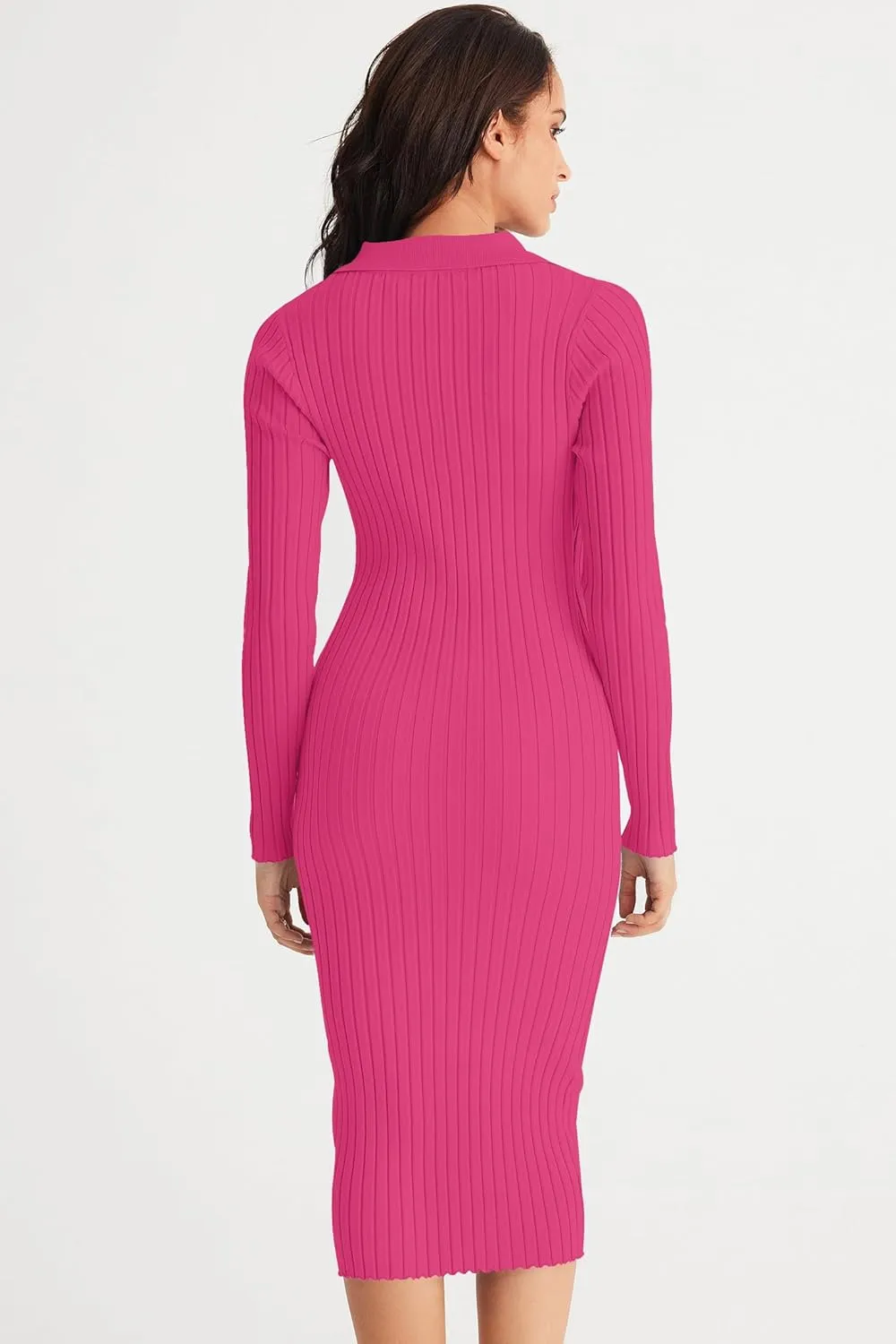 MEROKEETY Womens 2024 V Neck Ribbed Sweater Dress Long Sleeve Bodycon Knit Midi Dresses