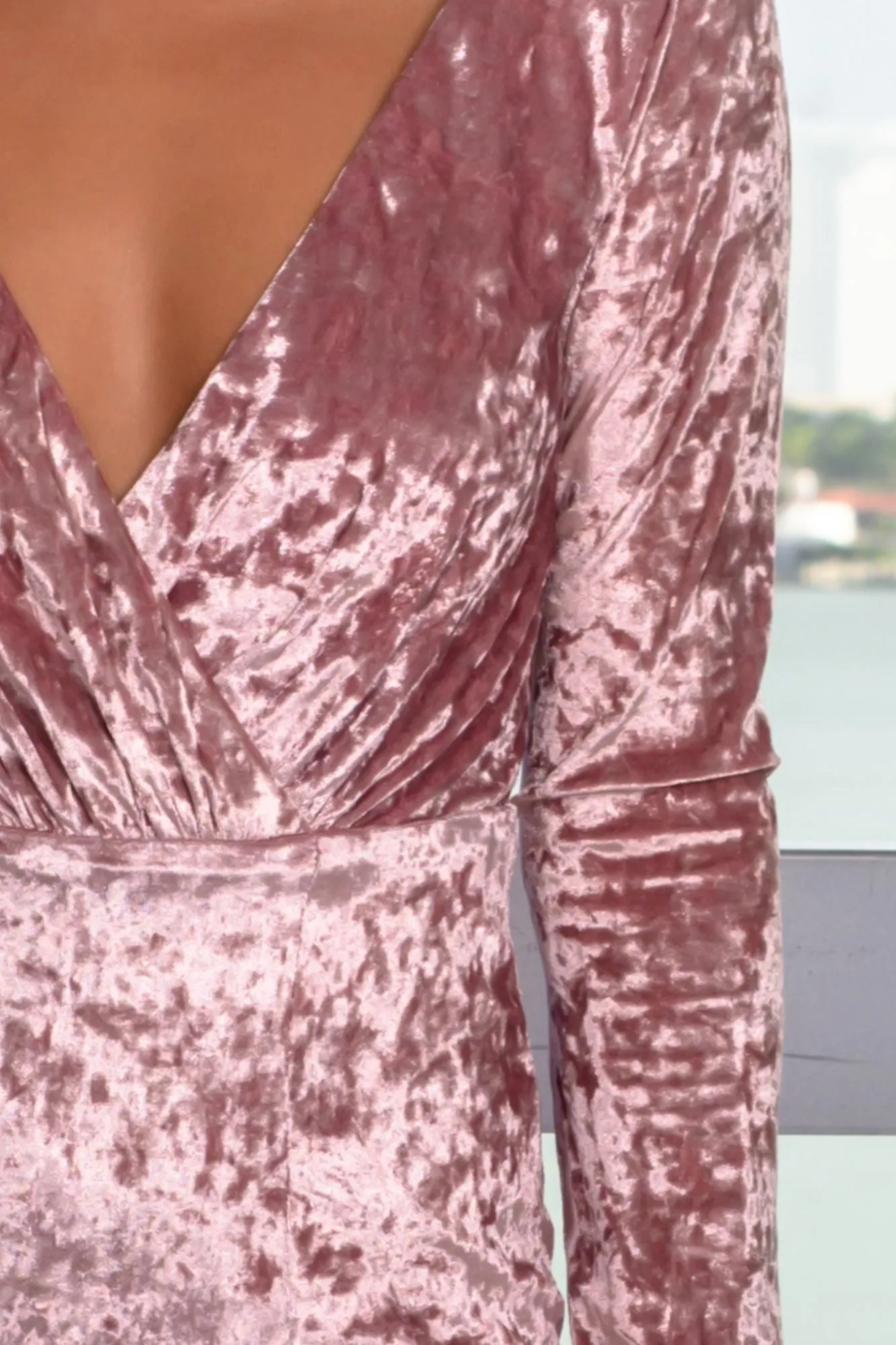 Modest V Neck Long Sleeves Velvet Mermaid Prom Dress | Front Split Long Evening Gown On Sale