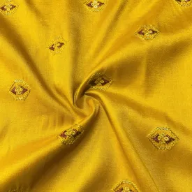 Mustard Sequins Thread Embroidery Russian Silk Fabric 18453