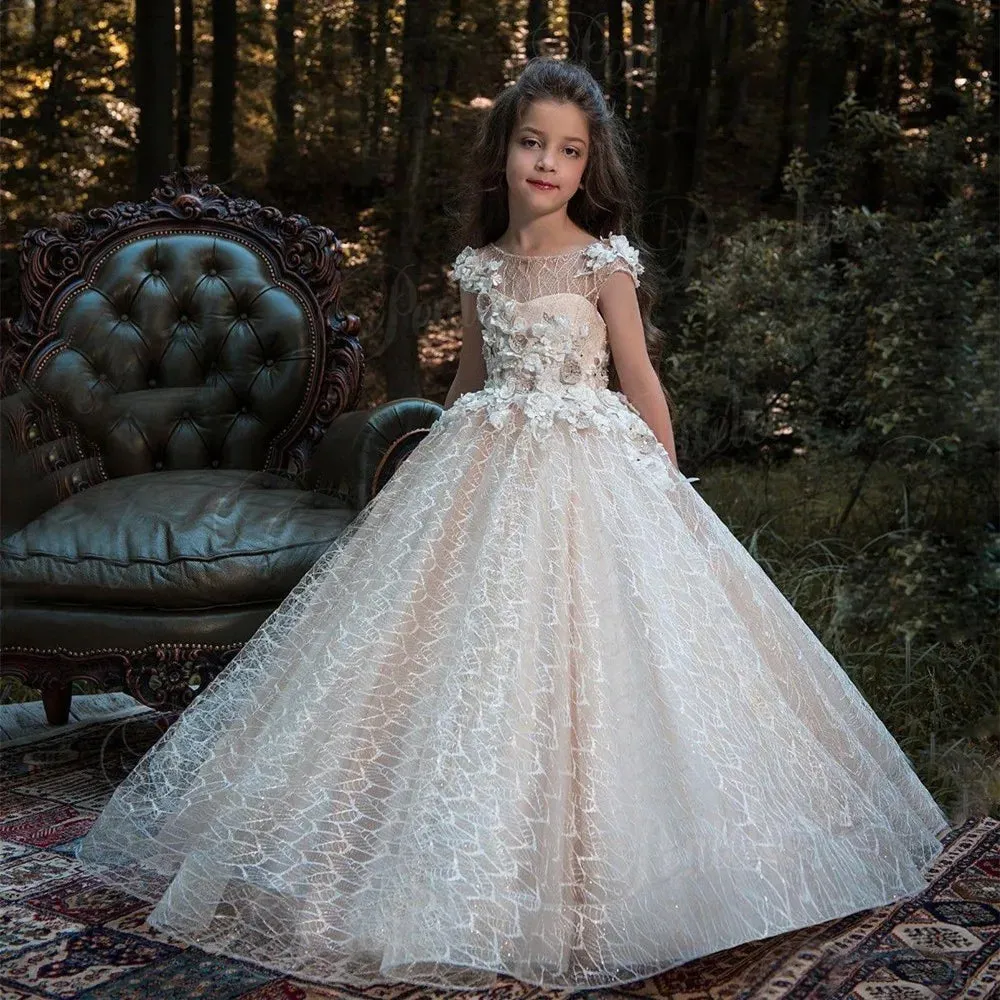 New Puffy Lace Flower Girl Dress For Wedding Ball Gown
