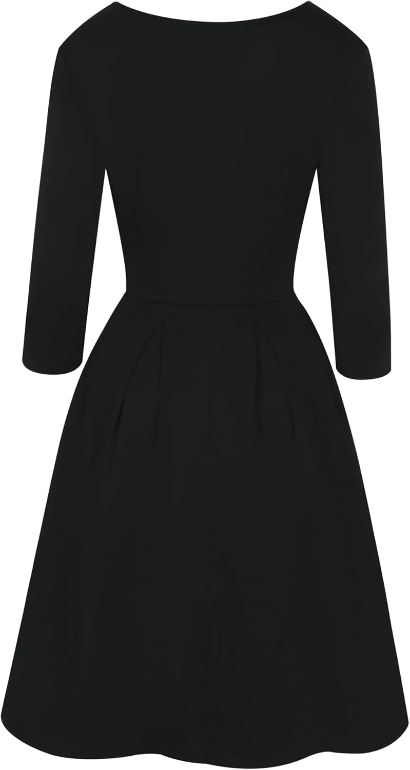 oxiuly Women's Vintage Patchwork Pockets Puffy Swing Casual Party Dress OX165