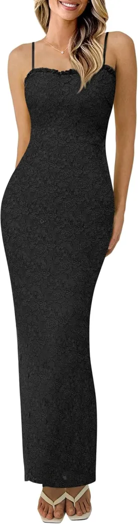 PRETTYGARDEN Women's Summer Formal Prom Dress 2025 Spaghetti Strap Lace Floral Wedding Guest Evening Bodycon Dresses