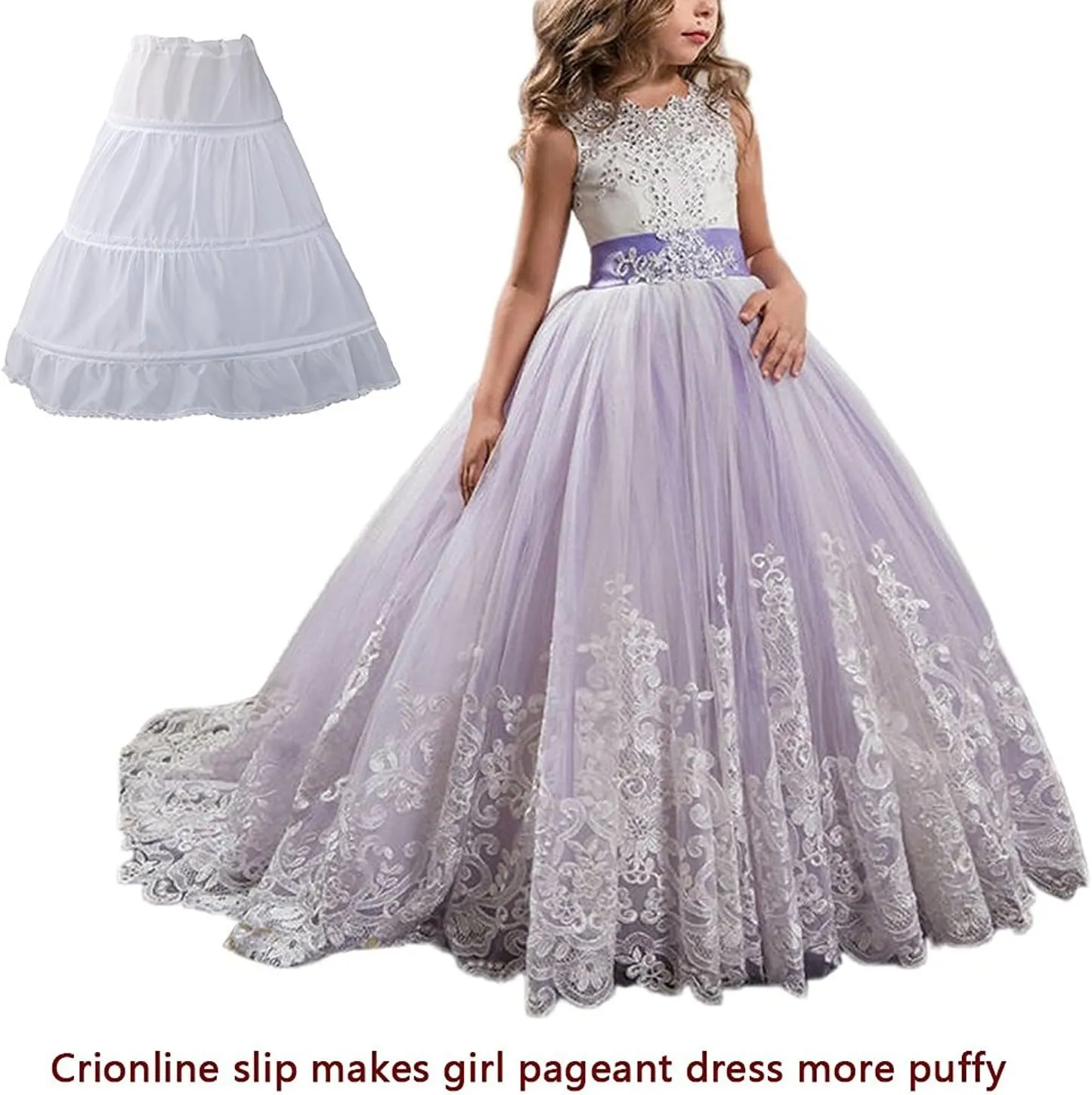 Princess Lilac Long Girls Pageant Dresses Kids Prom Puffy Tulle Ball Gown