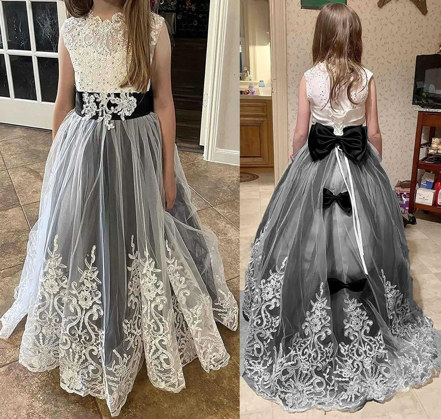 Princess Lilac Long Girls Pageant Dresses Kids Prom Puffy Tulle Ball Gown
