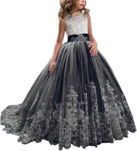 Princess Lilac Long Girls Pageant Dresses Kids Prom Puffy Tulle Ball Gown