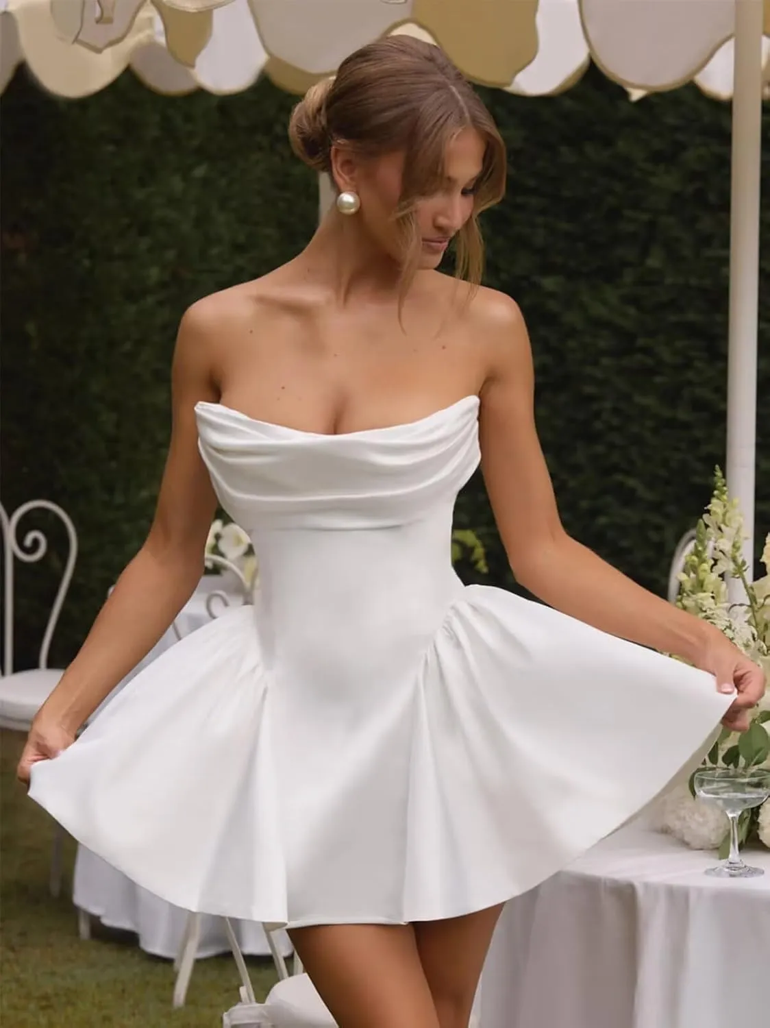 Satin Homecoming Dresses Strapless Corset Cocktail Party Gown Short A-Line HOCO Dress with Bow