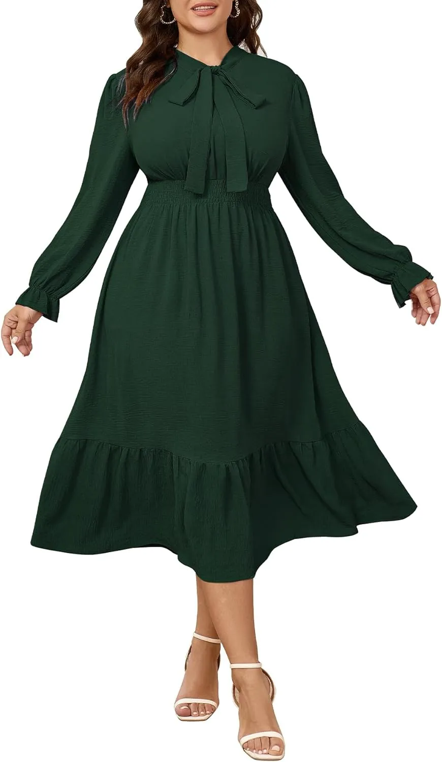 SCOMCHIC Womens Plus Size Midi Dress Flowy A Line Bow Tie Swing Dress Formal Work Party Cocktail Dresses for Wedding Guest