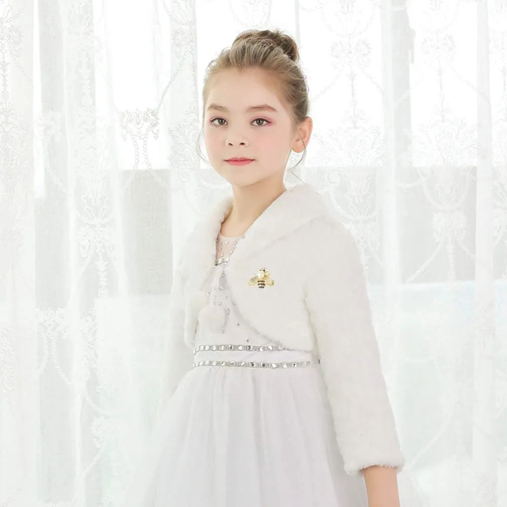 SK Studio Girls Princess Faux Fur Flower Bolero Shrug Party Wedding Dress Up