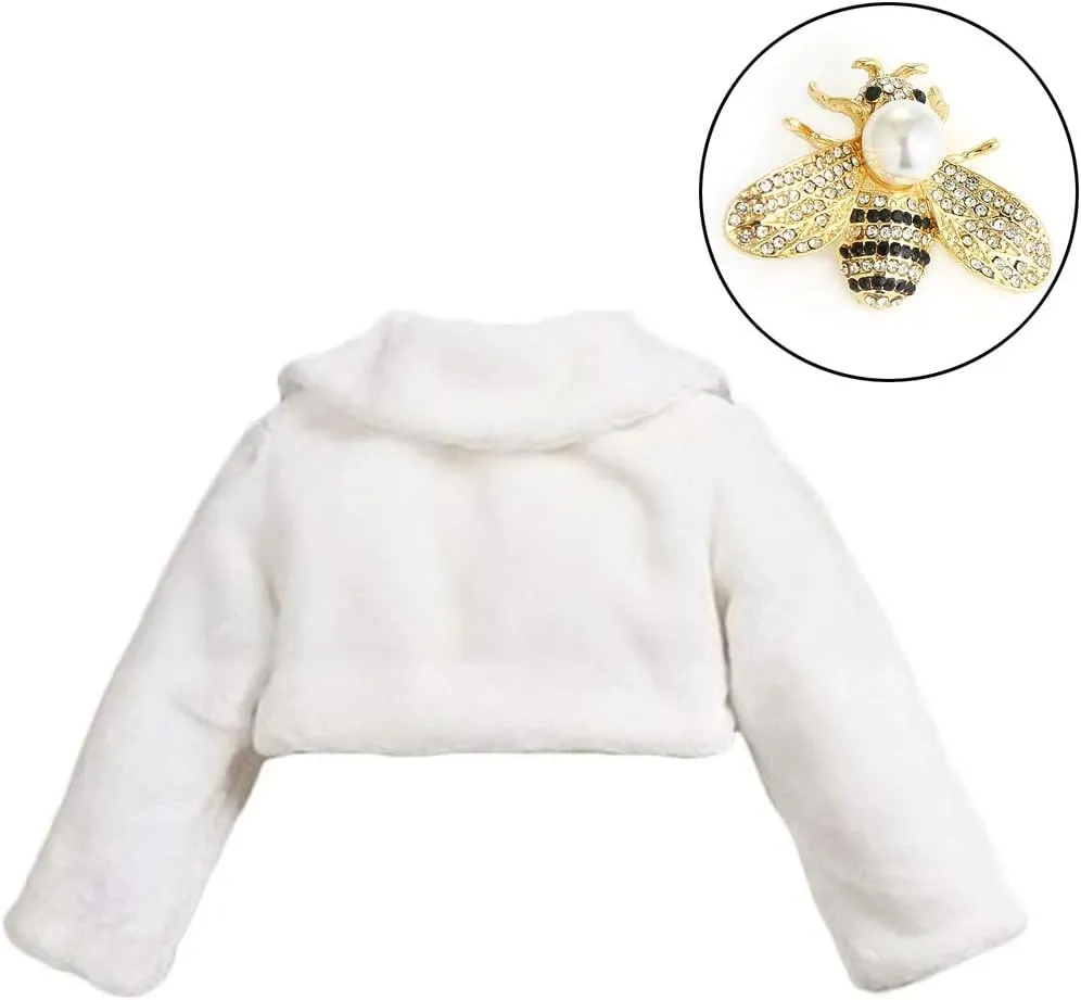SK Studio Girls Princess Faux Fur Flower Bolero Shrug Party Wedding Dress Up
