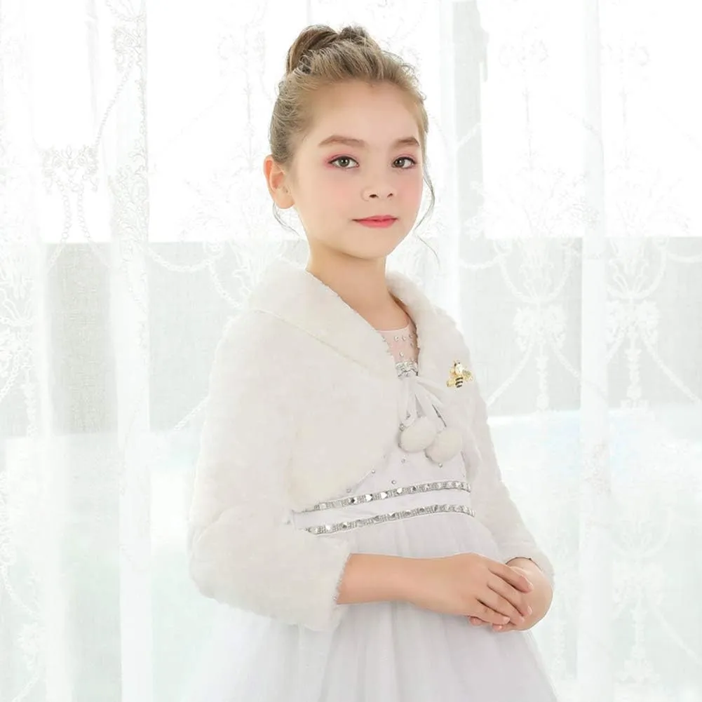 SK Studio Girls Princess Faux Fur Flower Bolero Shrug Party Wedding Dress Up
