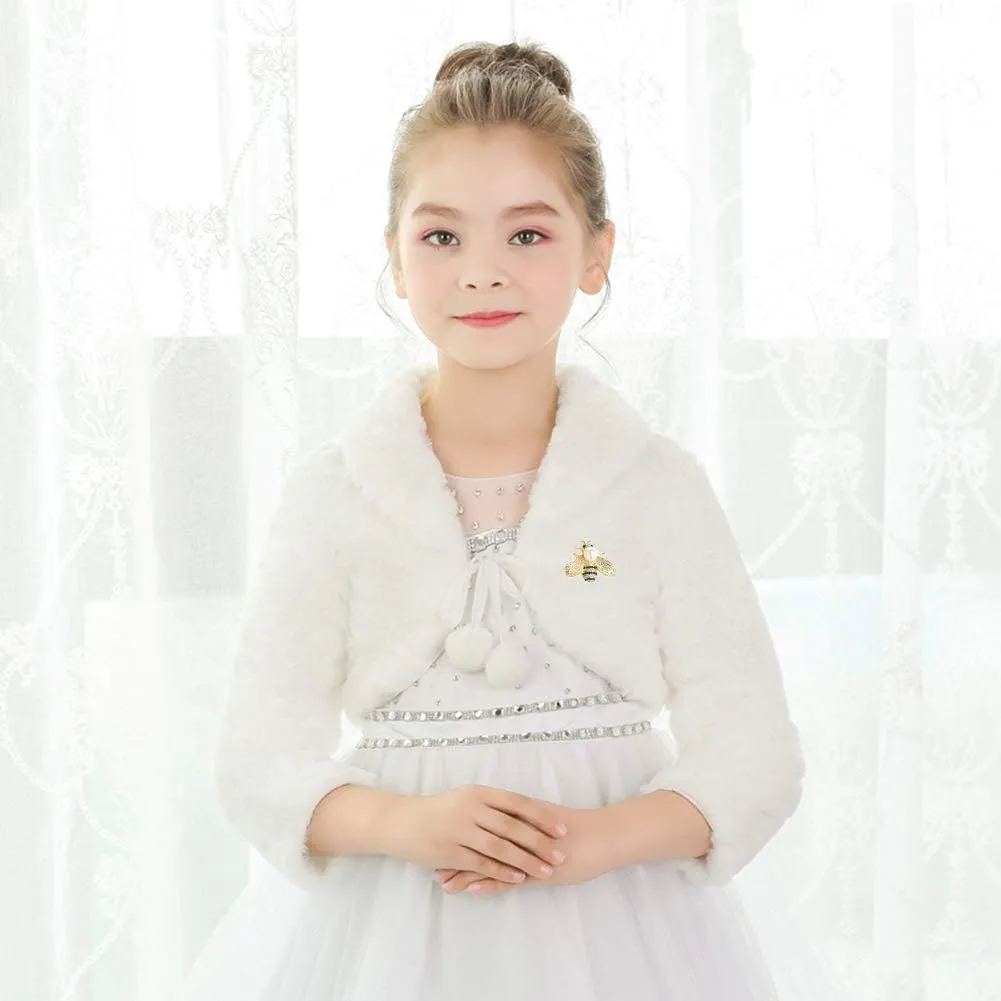 SK Studio Girls Princess Faux Fur Flower Bolero Shrug Party Wedding Dress Up