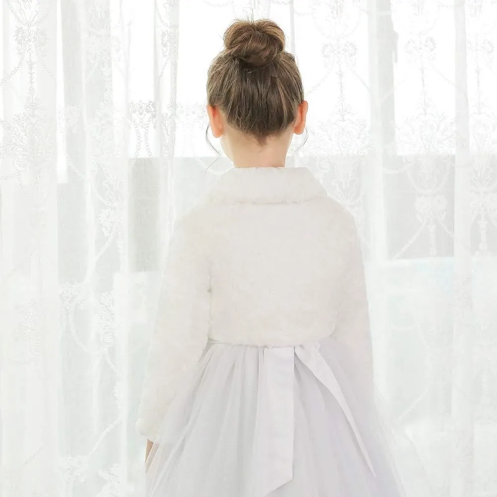 SK Studio Girls Princess Faux Fur Flower Bolero Shrug Party Wedding Dress Up