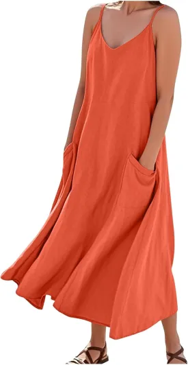 Summer Dresses for Women 2025 Spring Plus Size Linen Maxi Dress Sleeveless Crewneck Sundress Outfits Clothes