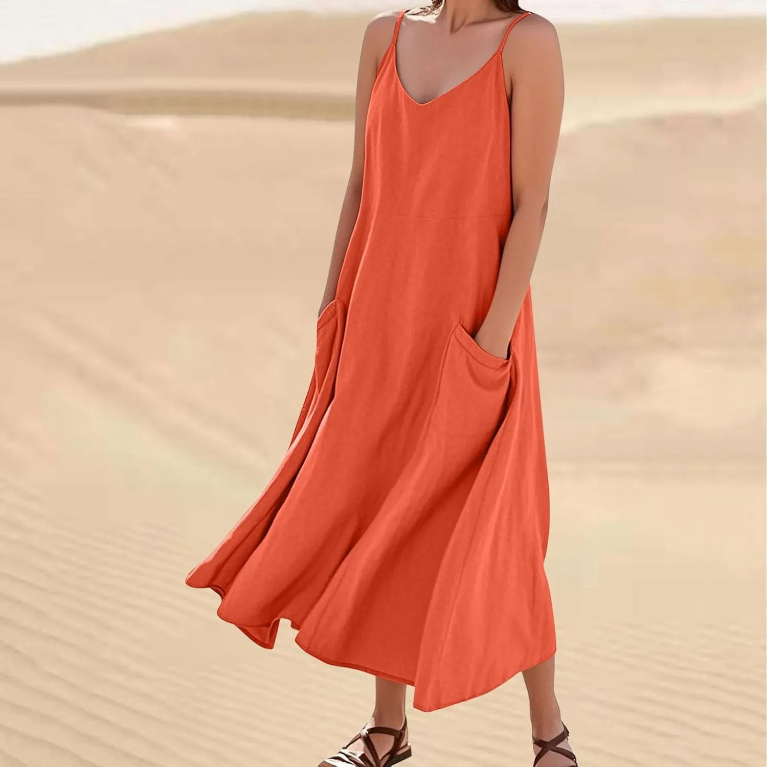Summer Dresses for Women 2025 Spring Plus Size Linen Maxi Dress Sleeveless Crewneck Sundress Outfits Clothes