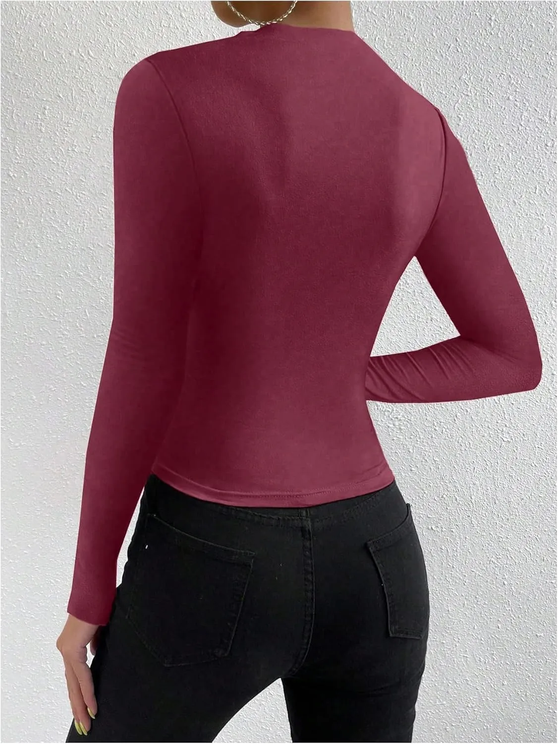 SweatyRocks Women's Ruched Long Sleeve Shirts Mock Neck Fitted T Shirts Basic Tops