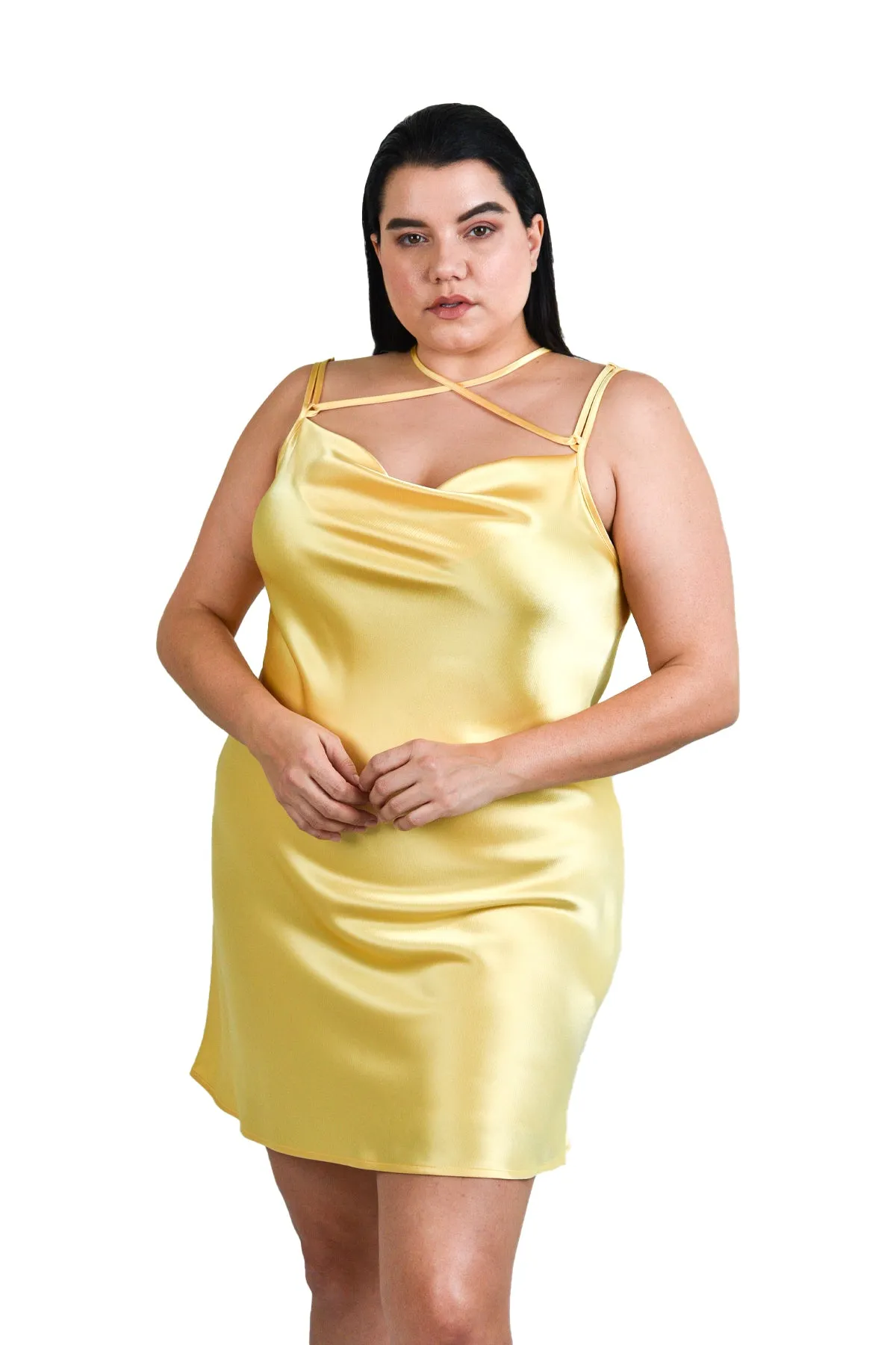 The Tie Up Mini Bias Slip Dress - Yellow