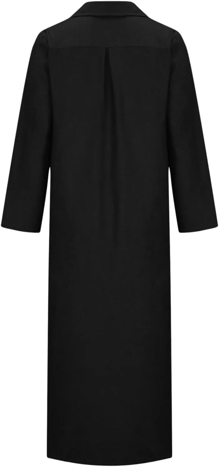 Women Casual Button Shirt Dress Long Sleeve Maxi Blouse Dresses Lapel Flowy Summer Beach Long Dress with Pockets