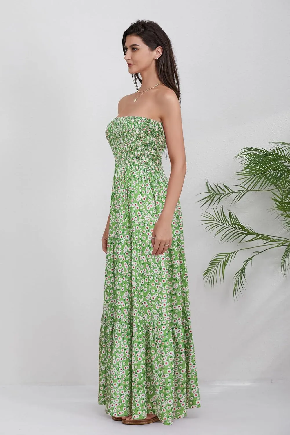 Women Strapless A Line Maxi Dress Tube Top Backless Casual Summer Dress