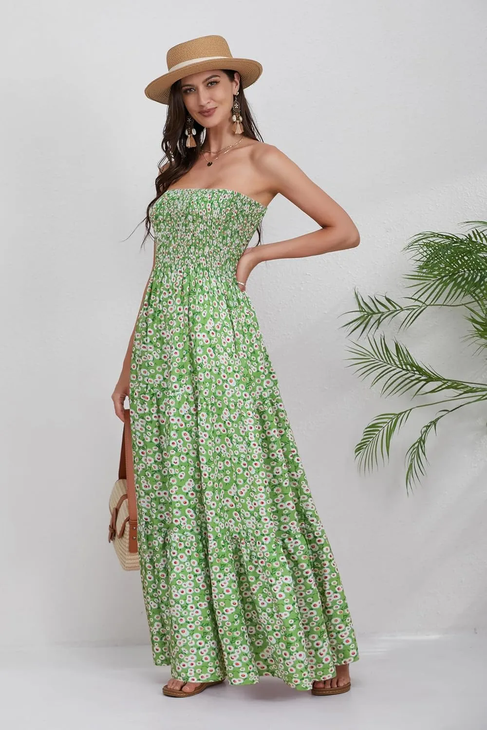 Women Strapless A Line Maxi Dress Tube Top Backless Casual Summer Dress