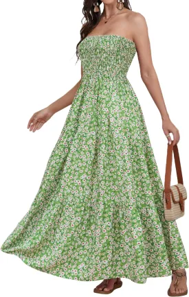 Women Strapless A Line Maxi Dress Tube Top Backless Casual Summer Dress