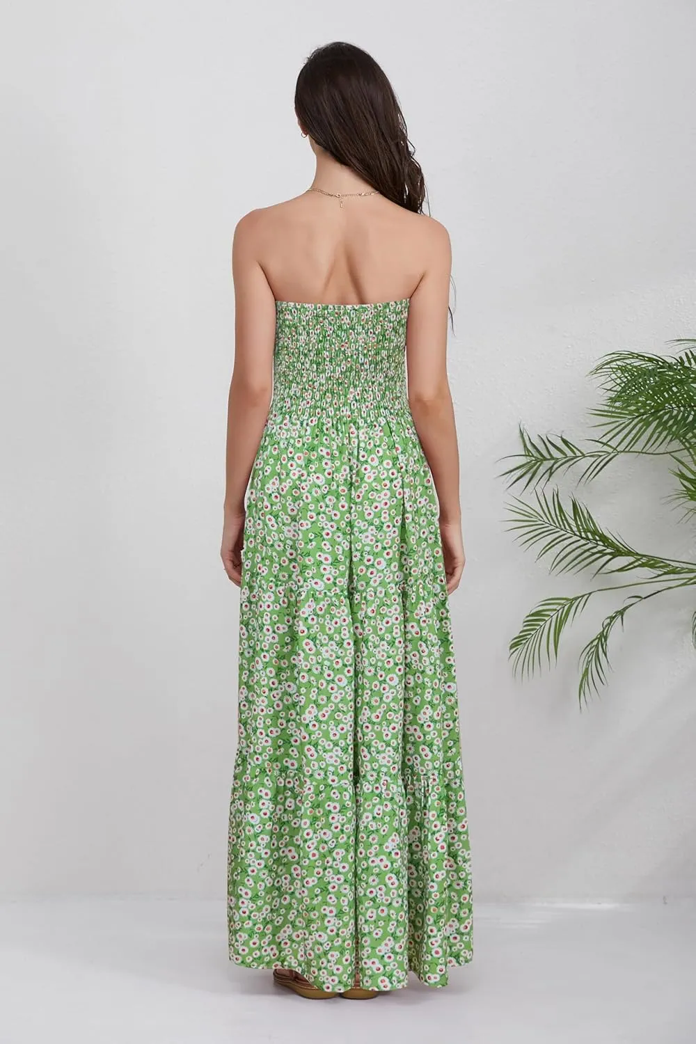 Women Strapless A Line Maxi Dress Tube Top Backless Casual Summer Dress