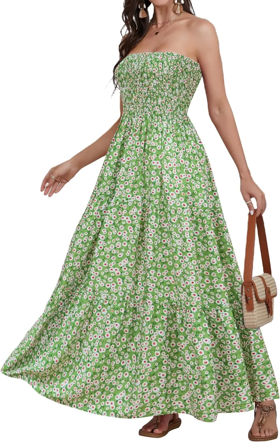 Women Strapless A Line Maxi Dress Tube Top Backless Casual Summer Dress