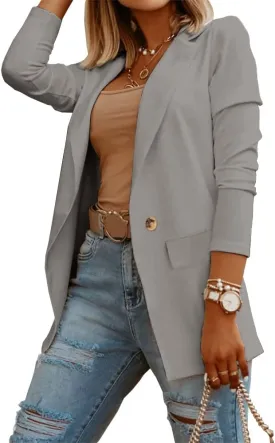Womens Casual Long Sleeve Blazers Solid Color Knit Blazer Work Office Open Front Blazer Jacket
