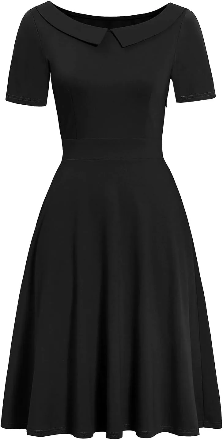 Women's Elegant Vintage Cotton Casual Floral Print Work Party Peter Pan Collar A-Line Dress with Pockets 978