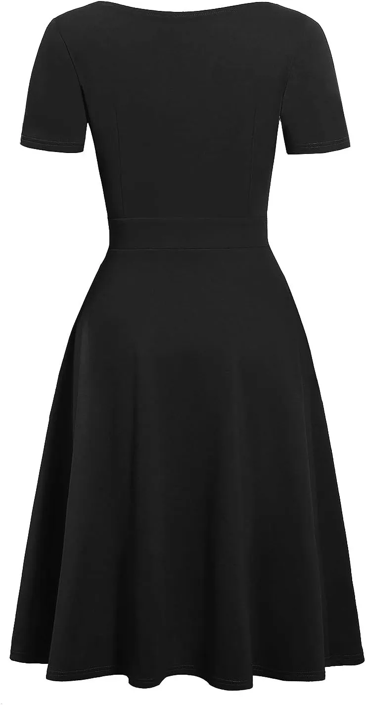 Women's Elegant Vintage Cotton Casual Floral Print Work Party Peter Pan Collar A-Line Dress with Pockets 978