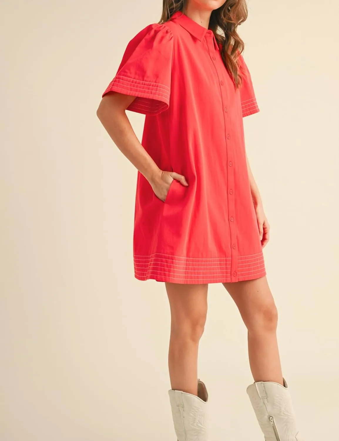 Womens Short Sleeve Button Down Mini Shirt Dress Lapel Collar Short Dresses with Pocket