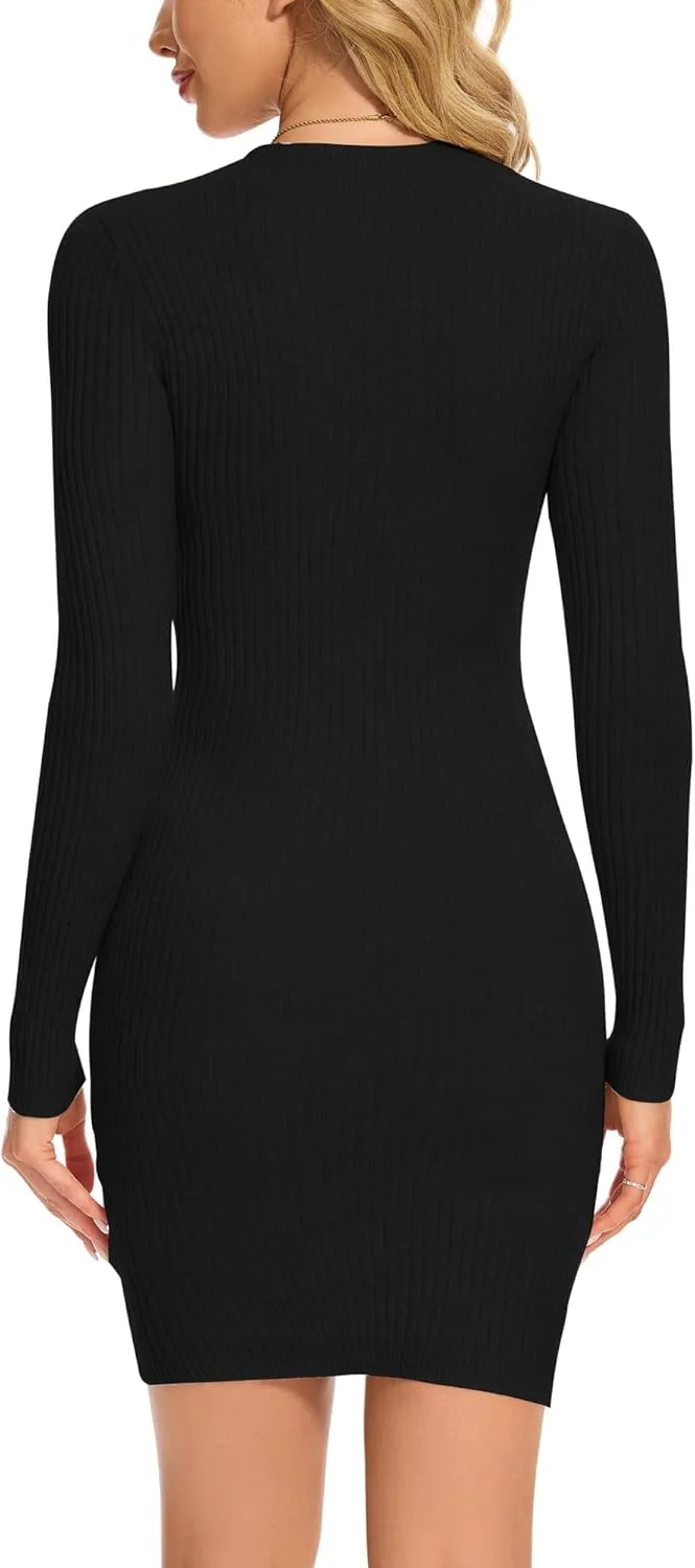 Women's Sweater Dress Long Sleeve Ribbed Stretch Slim Fit Bodycon Dress for Fall Winter