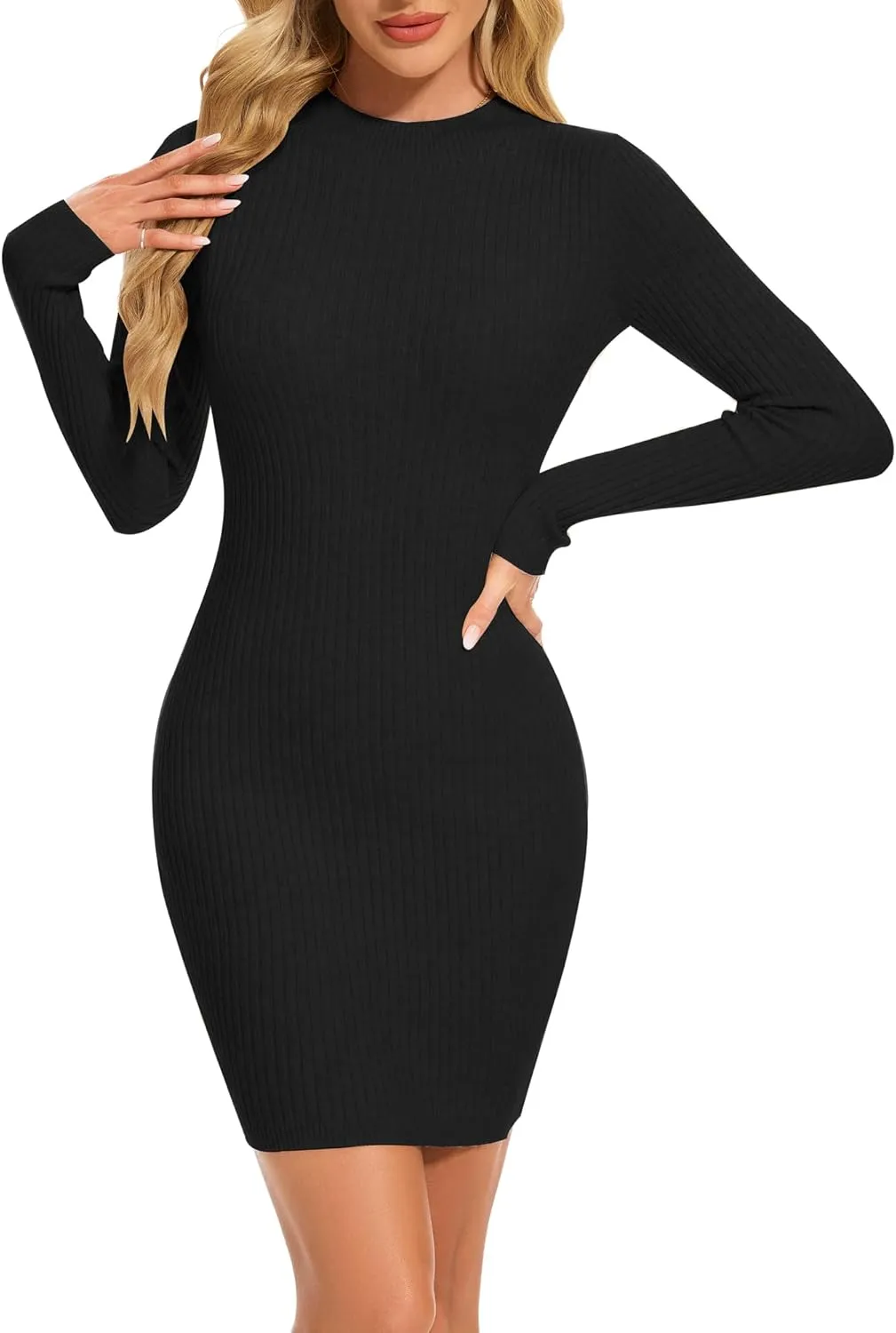 Women's Sweater Dress Long Sleeve Ribbed Stretch Slim Fit Bodycon Dress for Fall Winter