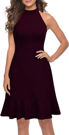 WOOSEA Womens Cocktail Prom Dress Sleeveless Halter Neck Evening Party Short Homecoming Dresses