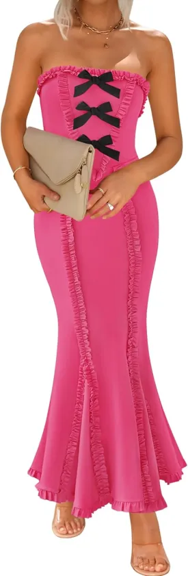 ZESICA Women's Summer Elegant Off Shoulder Maxi Dress 2025 Sleeveless Mermaid Bodycon Wedding Party Long Dresses