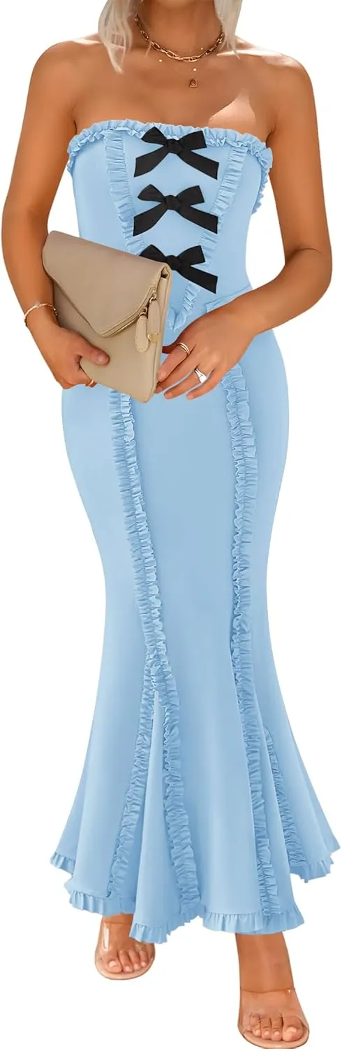 ZESICA Women's Summer Elegant Off Shoulder Maxi Dress 2025 Sleeveless Mermaid Bodycon Wedding Party Long Dresses