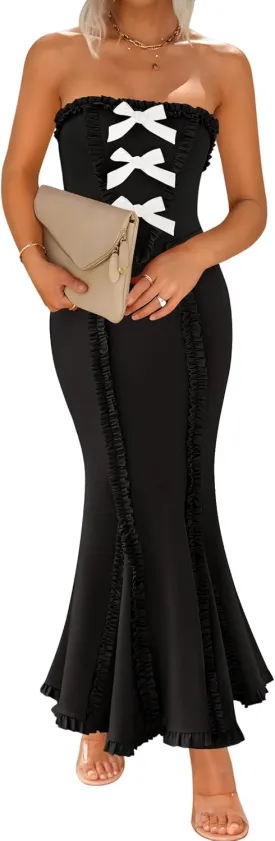 ZESICA Women's Summer Elegant Off Shoulder Maxi Dress 2025 Sleeveless Mermaid Bodycon Wedding Party Long Dresses